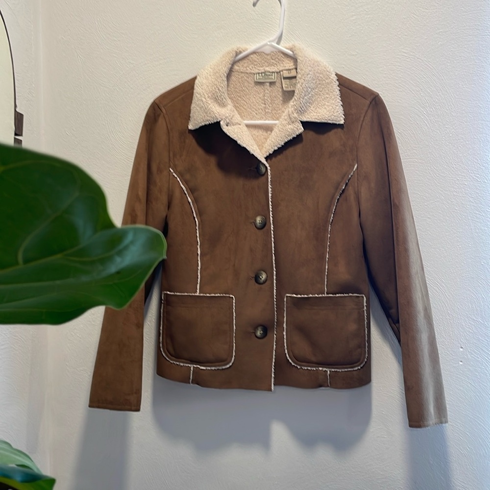 Vintage L.L. Bean Suede Sherpa Lined Jacket (Size Petite XS)